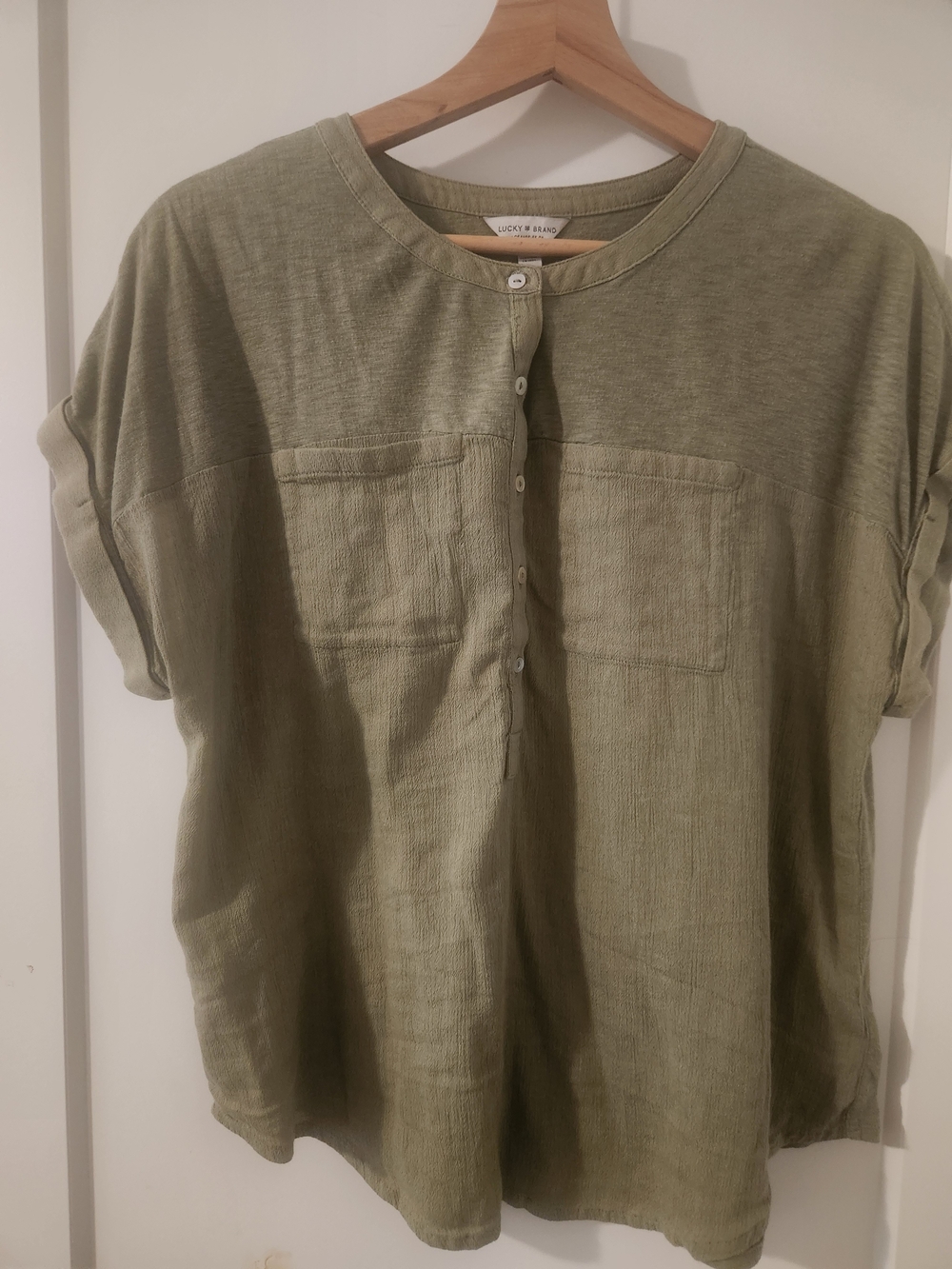 Lucky Brand Olive Green Button Front Top
